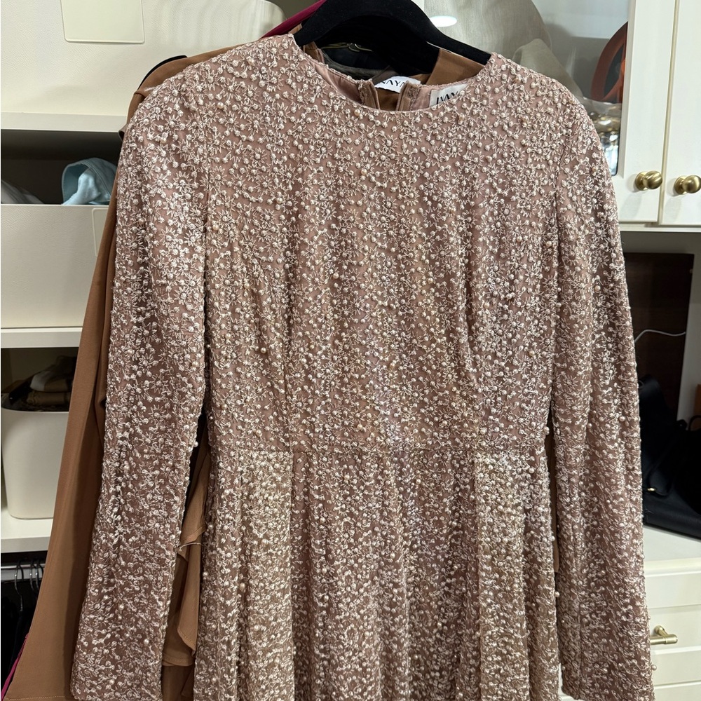 Maya Floral Embroidered Dress in Beige